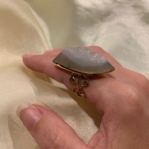 Ice grey druzy gold ring